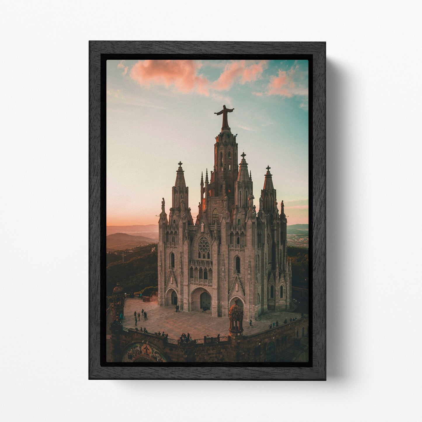 Tibidabo Amusment Park Temple of the Sacred Heart of Jesus Wall Art Home Decor Canvas Eco Lather Print Black Frame