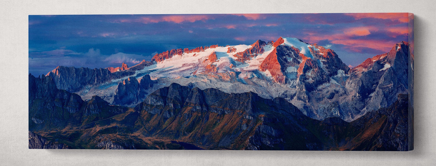 Marmolada Glacier, Colfosco, Italy at Dawn Wall Art Framed Canvas Print 105x36 cm