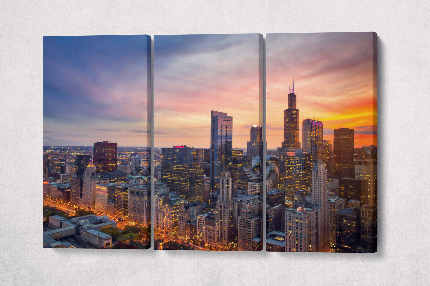 Chicago Millennium Park at Sunset Canvas Eco Leather Print 3 Panels