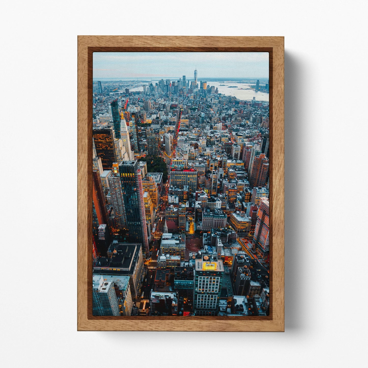 Manhattan Manhattan Midtown and Downtown Aerial View Canvas Eco Leather Print Wood Frame