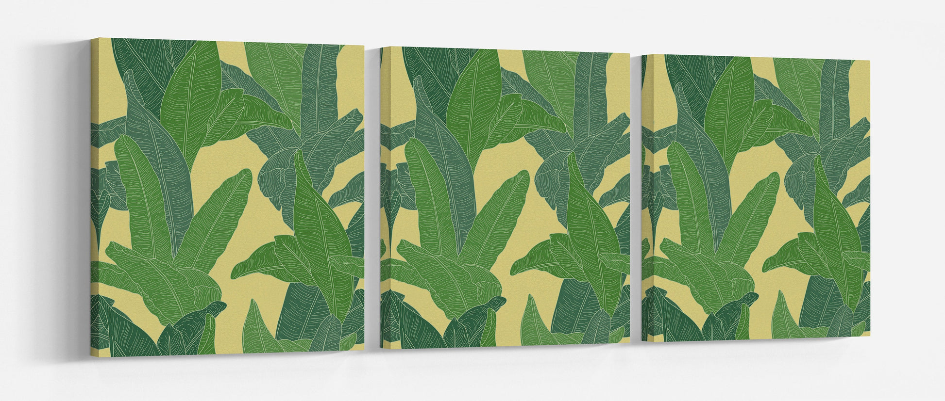 Banana Leaf Set Canvas Wall Art Eco Leather Print, Made in Italy!
