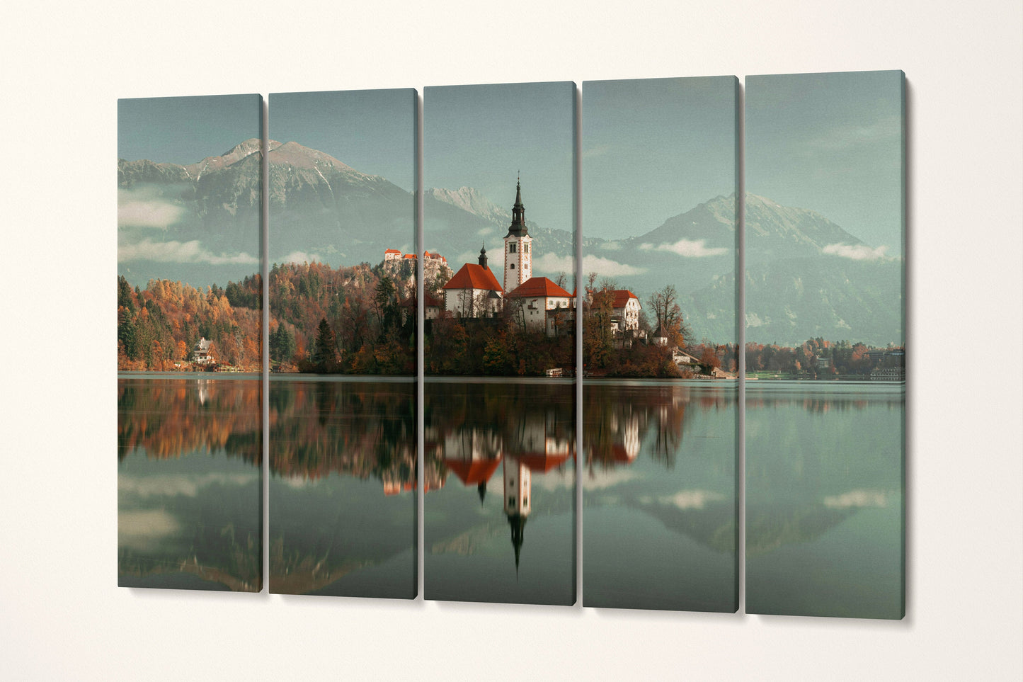 Lake Blend Slovenia Wall Art Canvas Eco Leather Print 5 Panels