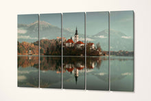 Load image into Gallery viewer, Lake Blend Slovenia Wall Art Canvas Eco Leather Print 5 Panels