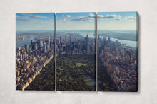 Charger l&#39;image dans la galerie, Central Park New York City Aerial View Canvas Eco Leather Print 3 Panels
