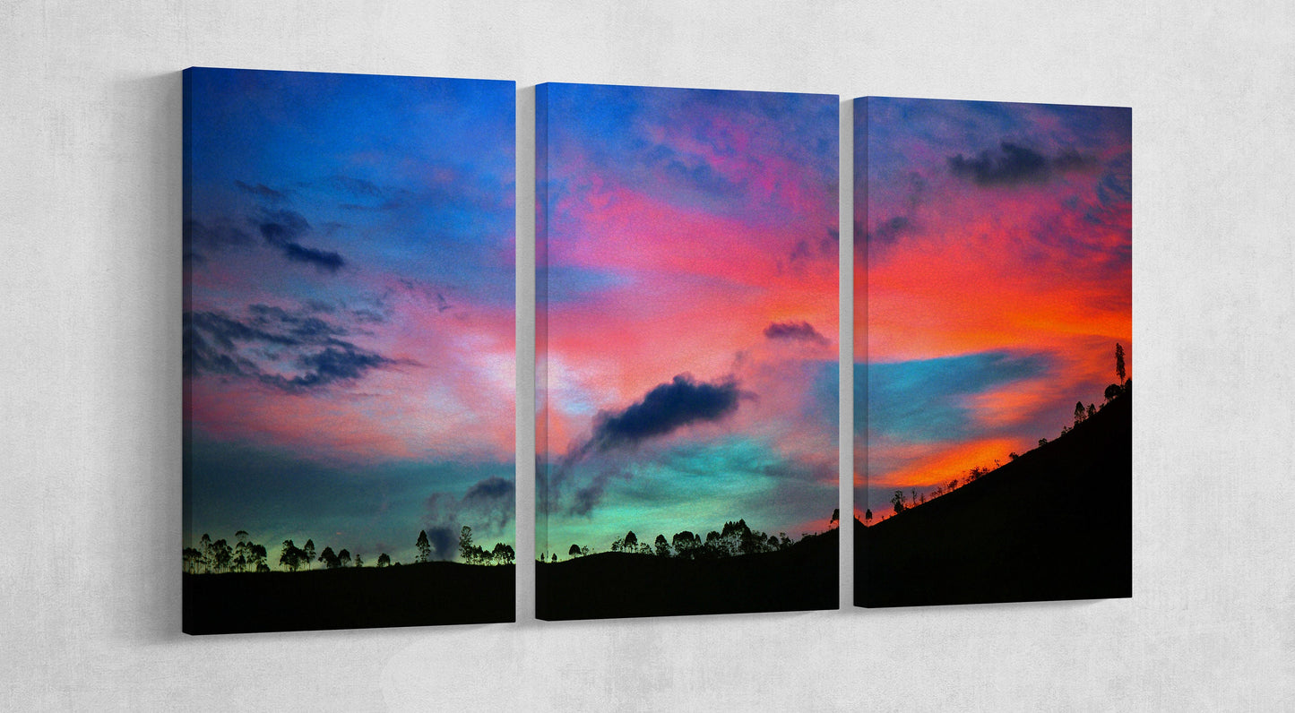 Pinas Ecuador Sunset Canvas Eco Leather Print Triptych