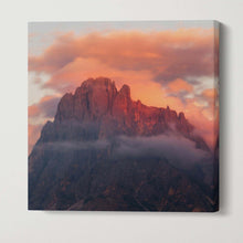Charger l&#39;image dans la galerie, Sunset Dolomites Square Wall Decor Framed Canvas Eco Leather Print