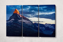 Charger l&#39;image dans la galerie, Cervino Mountain Sunnegga Zermatt Switzerland Canvas Wall Art Eco Leather Print 3 Panels