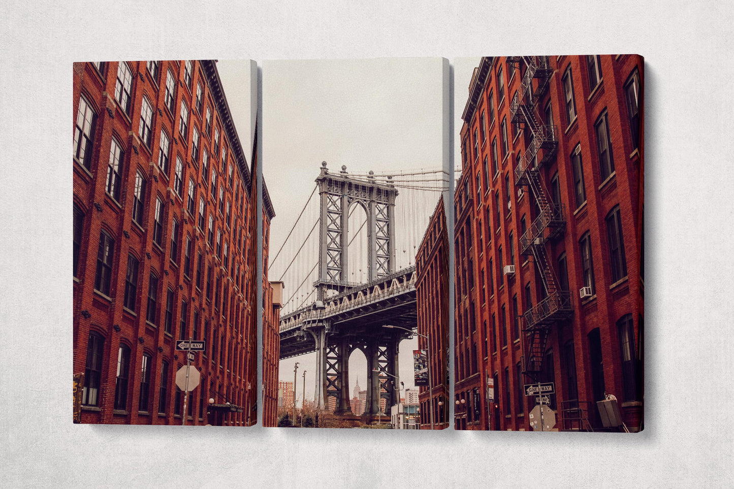 Manhattan Bridge DUMBO Brooklyn New York, USA Canvas Eco Leather Print 3 Panels