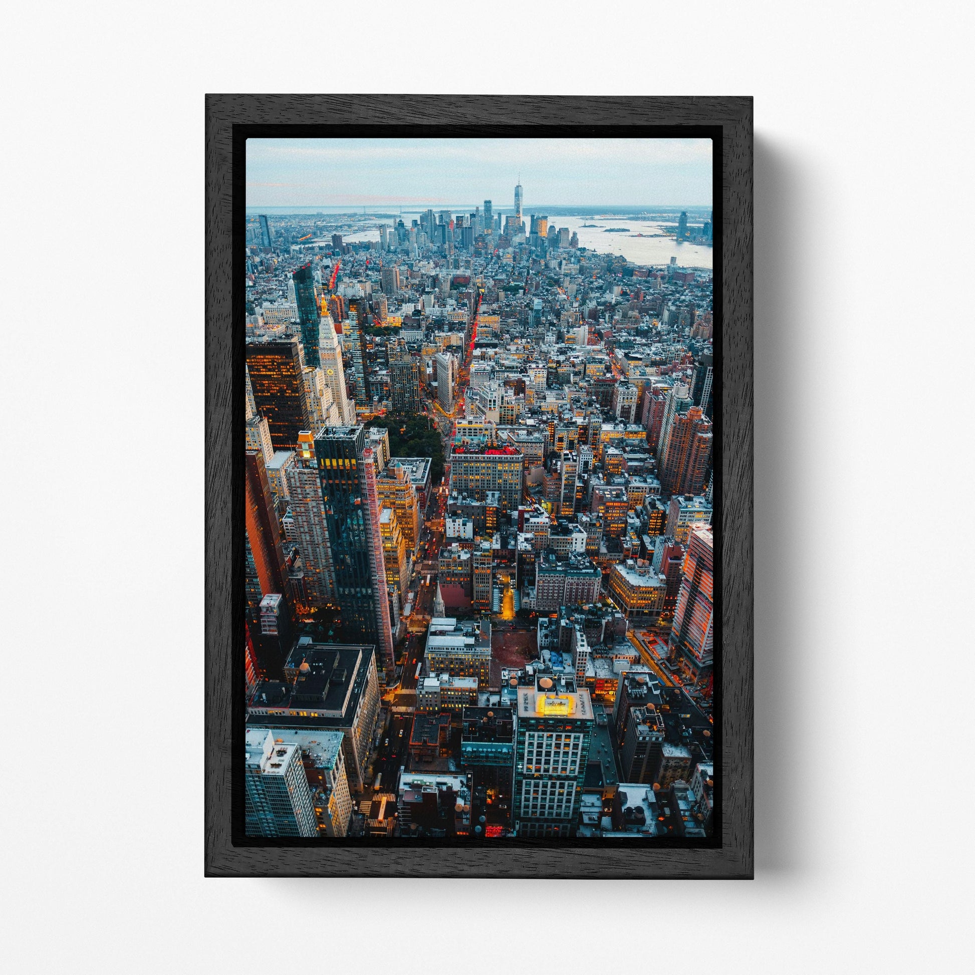 Manhattan Manhattan Midtown and Downtown Aerial View Canvas Eco Leather Print Black Frame