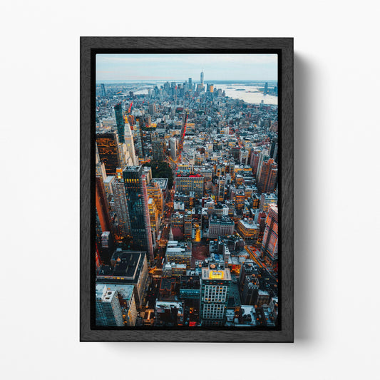 Manhattan Manhattan Midtown and Downtown Aerial View Canvas Eco Leather Print Black Frame