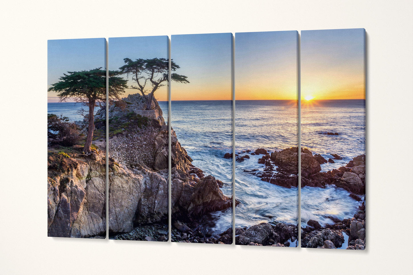 Lone Cypress Pebble Beach California Wall Art Framed Canvas Eco Leather Print 5 Panels