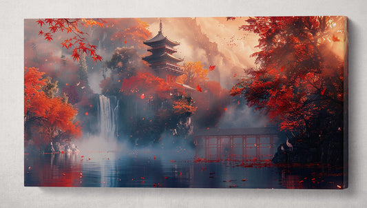 Serenity in the Crimson Mist A Samurai Autumn Reverie Anime Wall Art Home Decor Framed Canvas Print Wall 3D