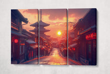Carica l&#39;immagine nel visualizzatore di Gallery, Golden Hour in Kyoto Lanterns&#39; Glow Anime Canvas Wall Art Eco Leather Print, Made in Italy!