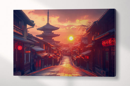 Golden Hour in Kyoto Lanterns' Glow Anime Canvas Wall Art Eco Leather Print