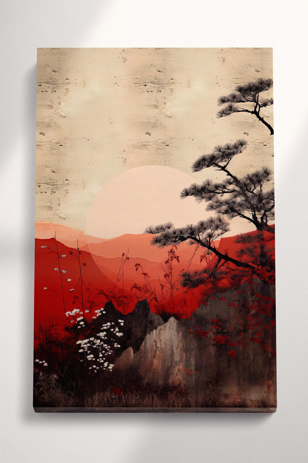 Serene Japanese Sunset Minimalist Sun Canvas Eco Leather Art Print