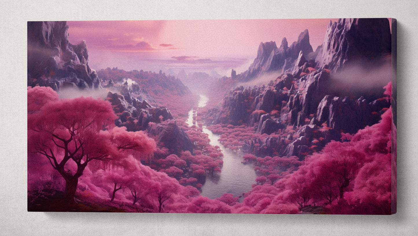 Mystic Valley of the Sakura Bloom Anime Wall Art Home Decor Framed Canvas Print
