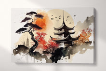 Carica l&#39;immagine nel visualizzatore di Gallery, Japanese Pagoda in Autumn Serenity Ink Canvas Wall Art Eco Leather Print