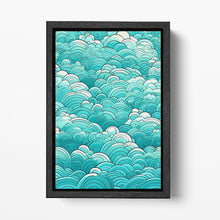 Load image into Gallery viewer, Turquoise Waves of Clouds Japan Style Canvas Wall Art Eco Leather Print Black Frame