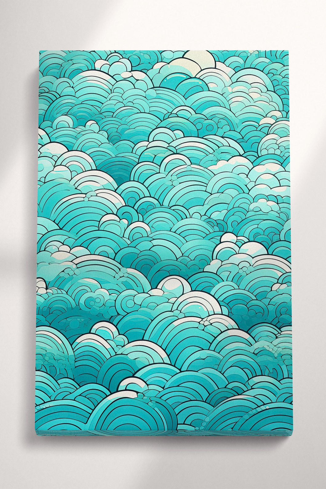 Turquoise Waves of Clouds Japan Style Canvas Wall Art Eco Leather Print