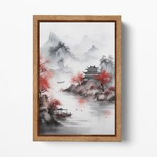 Carica l&#39;immagine nel visualizzatore di Gallery, Mystical Waters: Asian Autumn Landscape with Pagoda on the Lake Canvas Wall Art Eco Leather Print Wood Frame