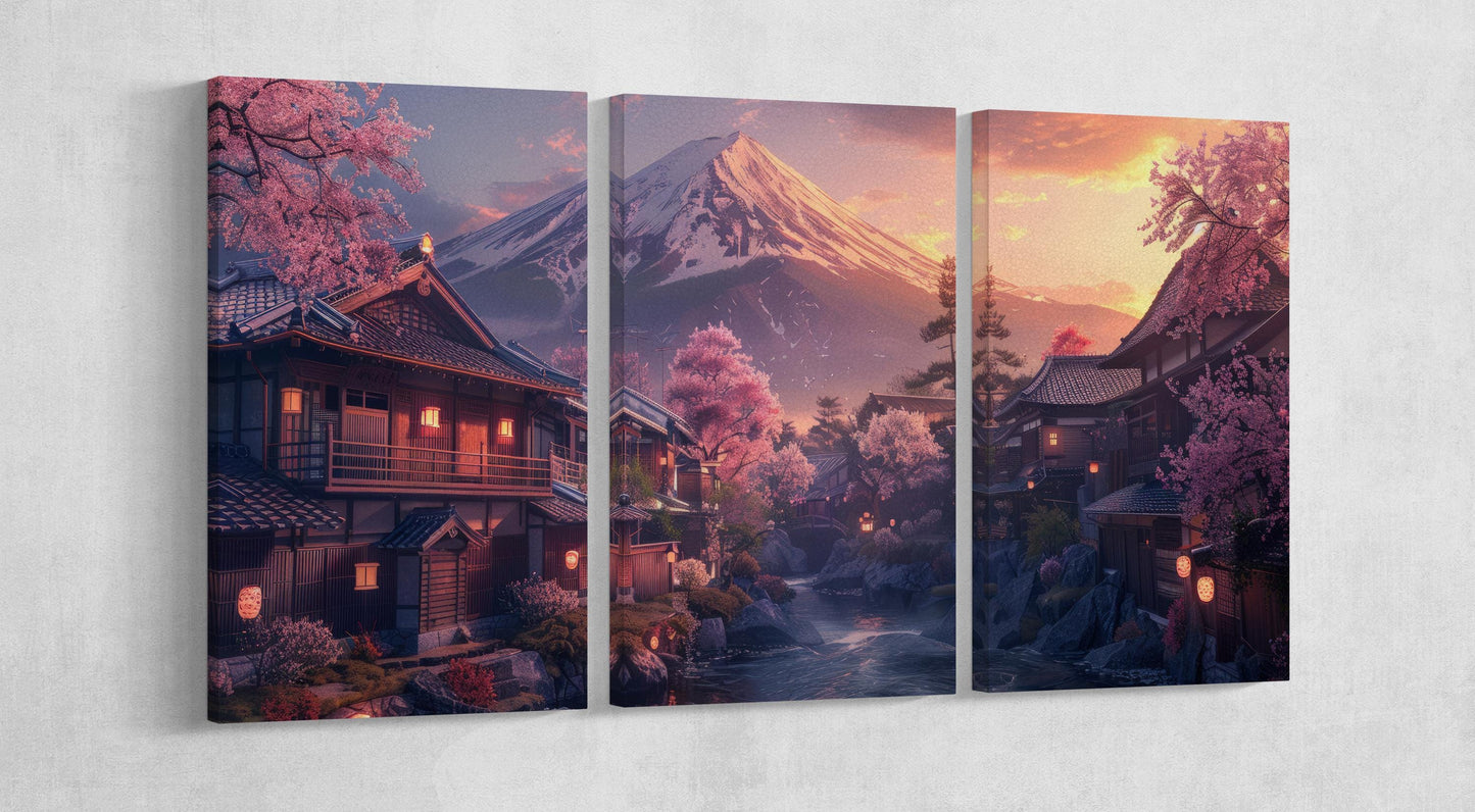 Cherry Blossom Japan Dreamscape Wall Art Home Decor Framed Canvas Print 3 Panels