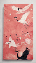 Load image into Gallery viewer, Elegant Flight of Cranes Pink Background Canvas Wall Art Eco Leather Print