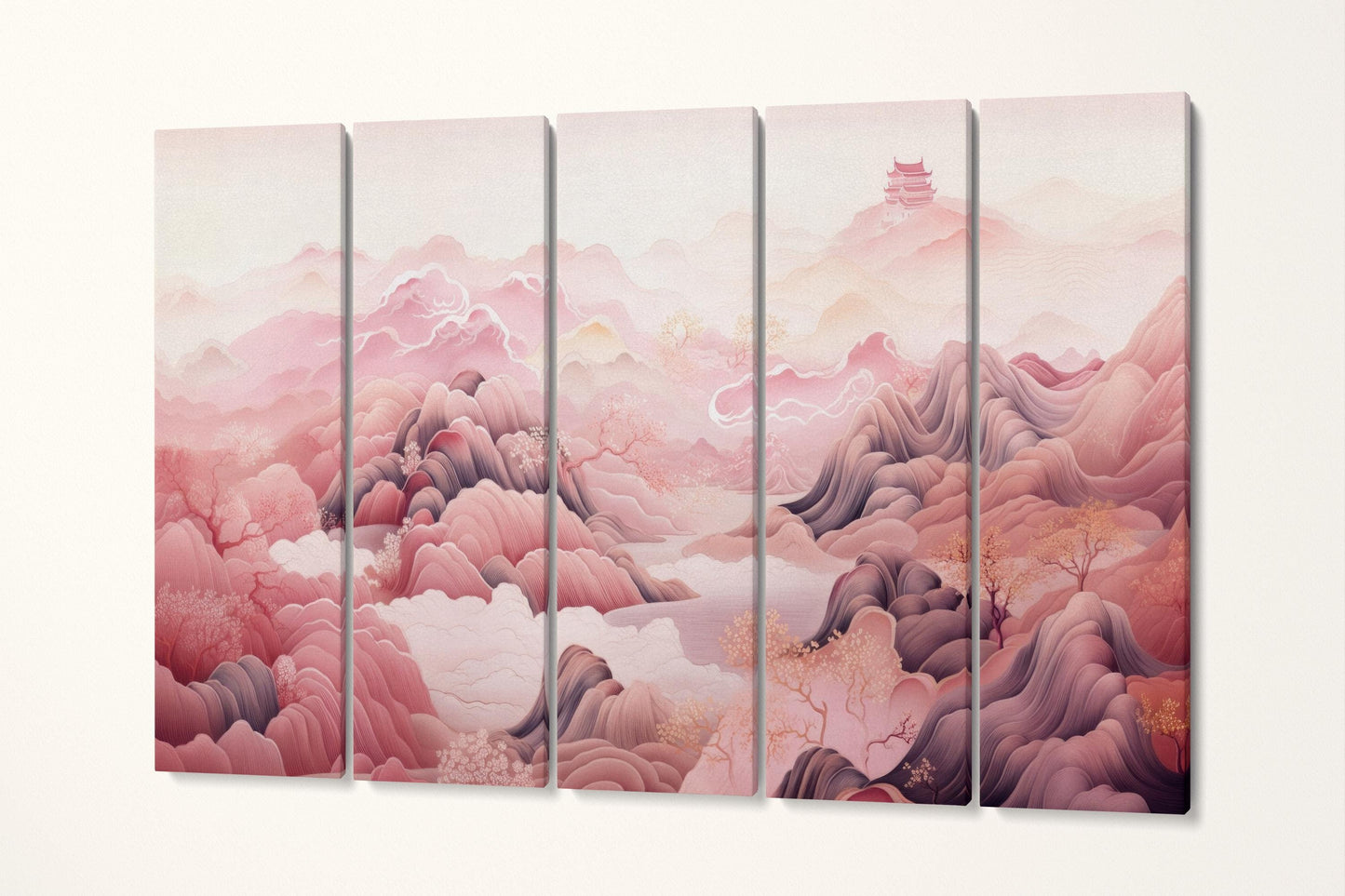 Whispers of the Pink Mountains Canvas Wall Art Eco Leather Print 5 Panels