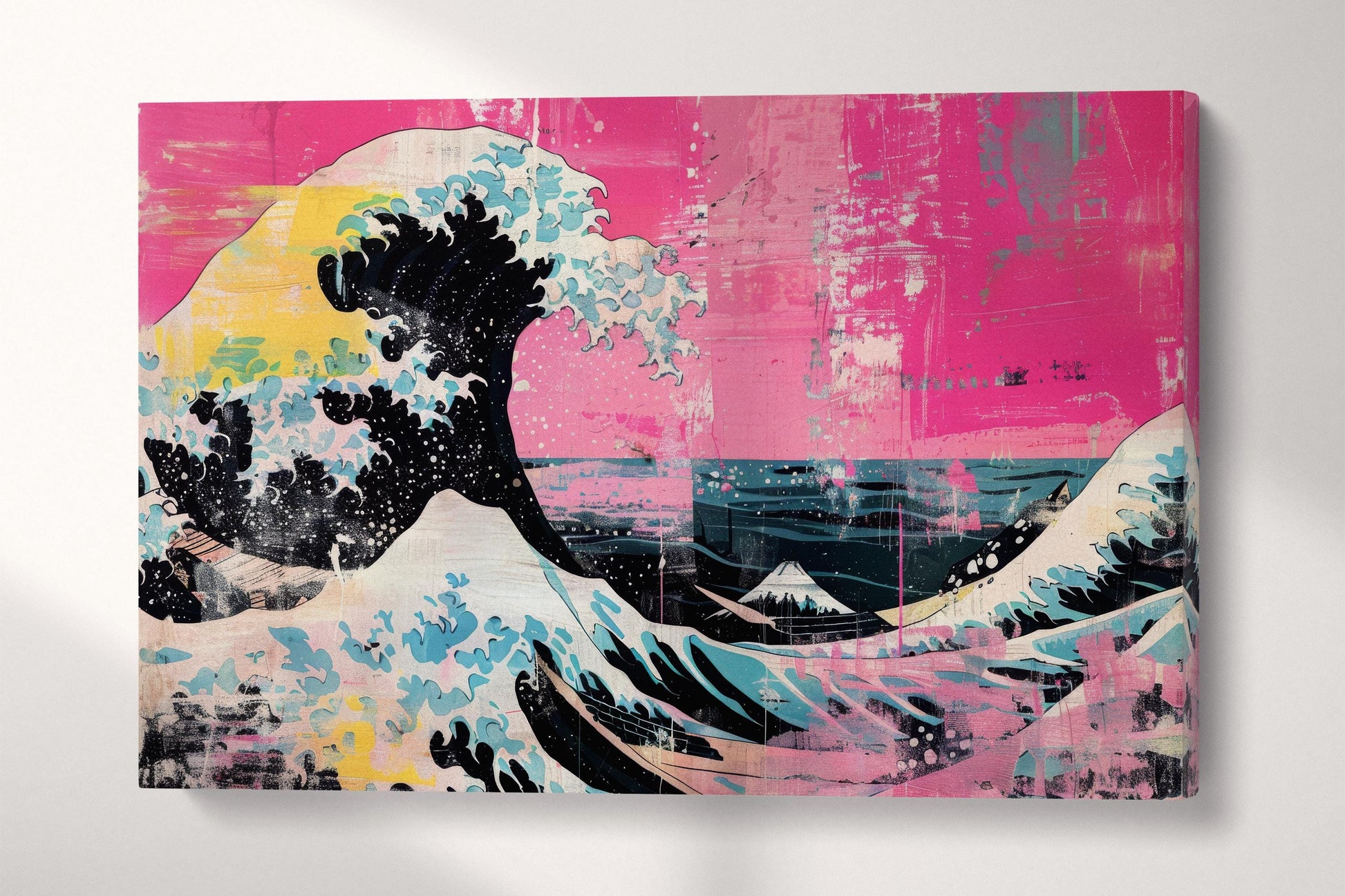 The Great Wave off Kanagawa Punk Edition in Pink Canvas Eco Leather Print Reproduction 3D