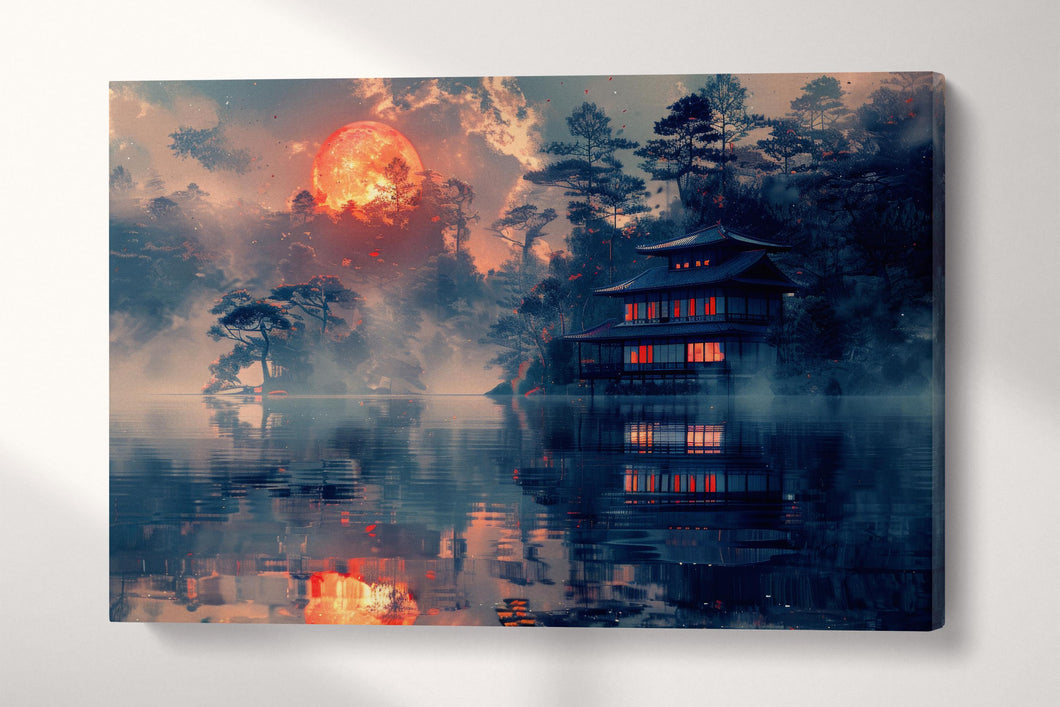 Mystic Reflection Under the Ember Moon Anime Canvas Wall Art Eco Leather Print