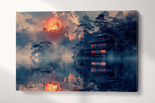 Mystic Reflection Under the Ember Moon Anime Canvas Wall Art Eco Leather Print