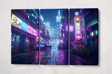 Charger l&#39;image dans la galerie, Urban Neon: A Cyberpunk Metropolis Canvas Wall Art Eco Leather Print, Made in Italy!