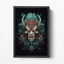Load image into Gallery viewer, Yokai Fury - Oni Mask of the Underworld Japan Style Black Framed Wall Art Eco Leather Print, Made in Italy!