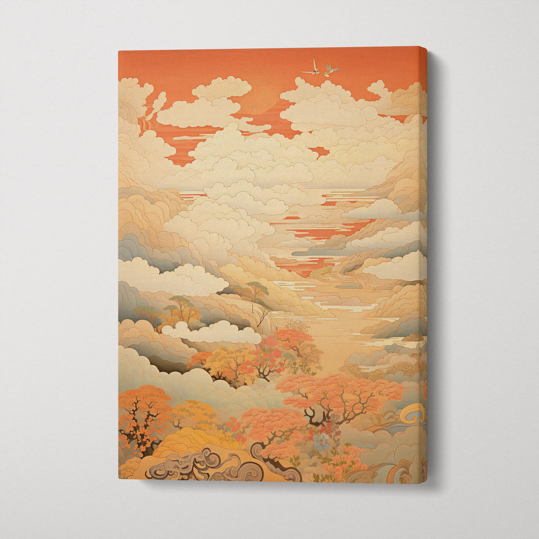 Japanese Dreamscape Floating Clouds Canvas Wall Art Eco Leather Print