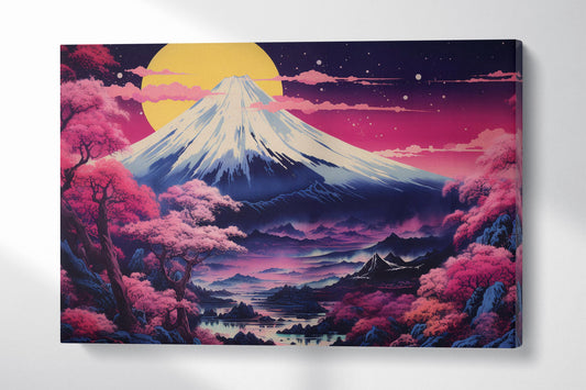 Neon Dreamscape - Mt. Fuji in Bloom Canvas Home Art Wall Decor Eco Leather Print