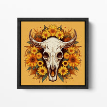 Charger l&#39;image dans la galerie, Skull with Sunflowers Canvas Wall Art, Rustic Farmhouse Decor Wall Art Framed Canvas Eco Leather Print Black Frame