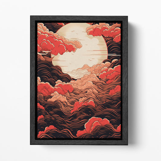 Red Skies Dance of Clouds Canvas Wall Art Eco Leather Print Black Frame