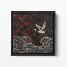 Charger l&#39;image dans la galerie, Crane in the Night Blossom Wall Art Framed Canvas Eco Leather Print, Made in Italy!