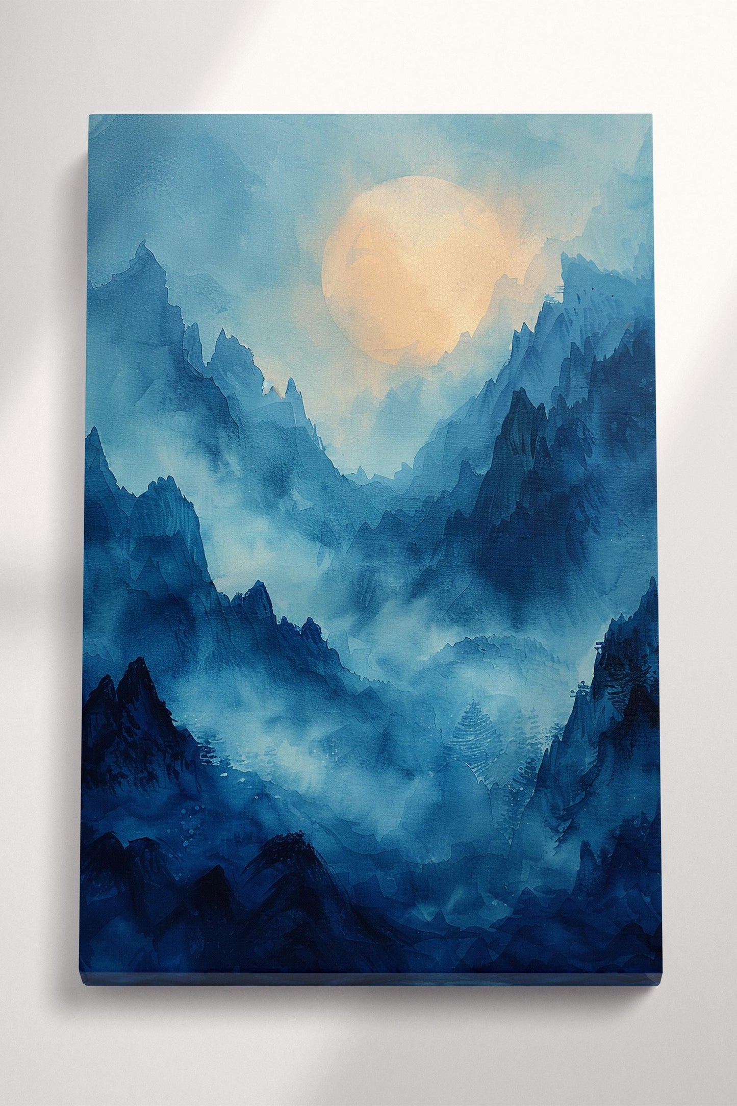 Misty Blue Mountain Peaks - Eco Leather Wall Canvas Print