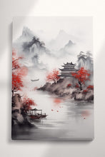 Carica l&#39;immagine nel visualizzatore di Gallery, Mystical Waters: Asian Autumn Landscape with Pagoda on the Lake Canvas Wall Art Eco Leather Print