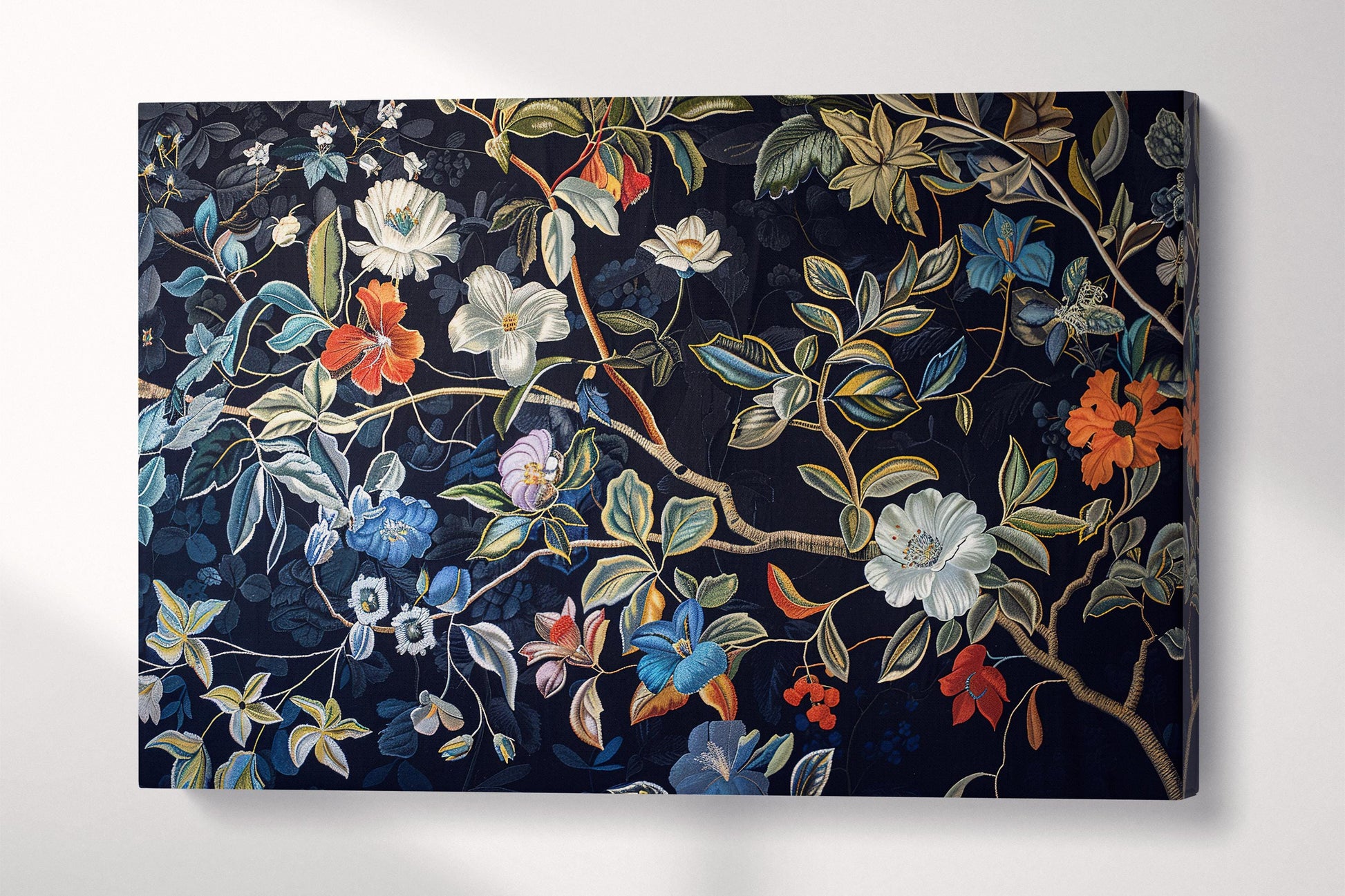 Elegant Floral Blue Background Eco-Leather Canvas Wall Art Print 3D