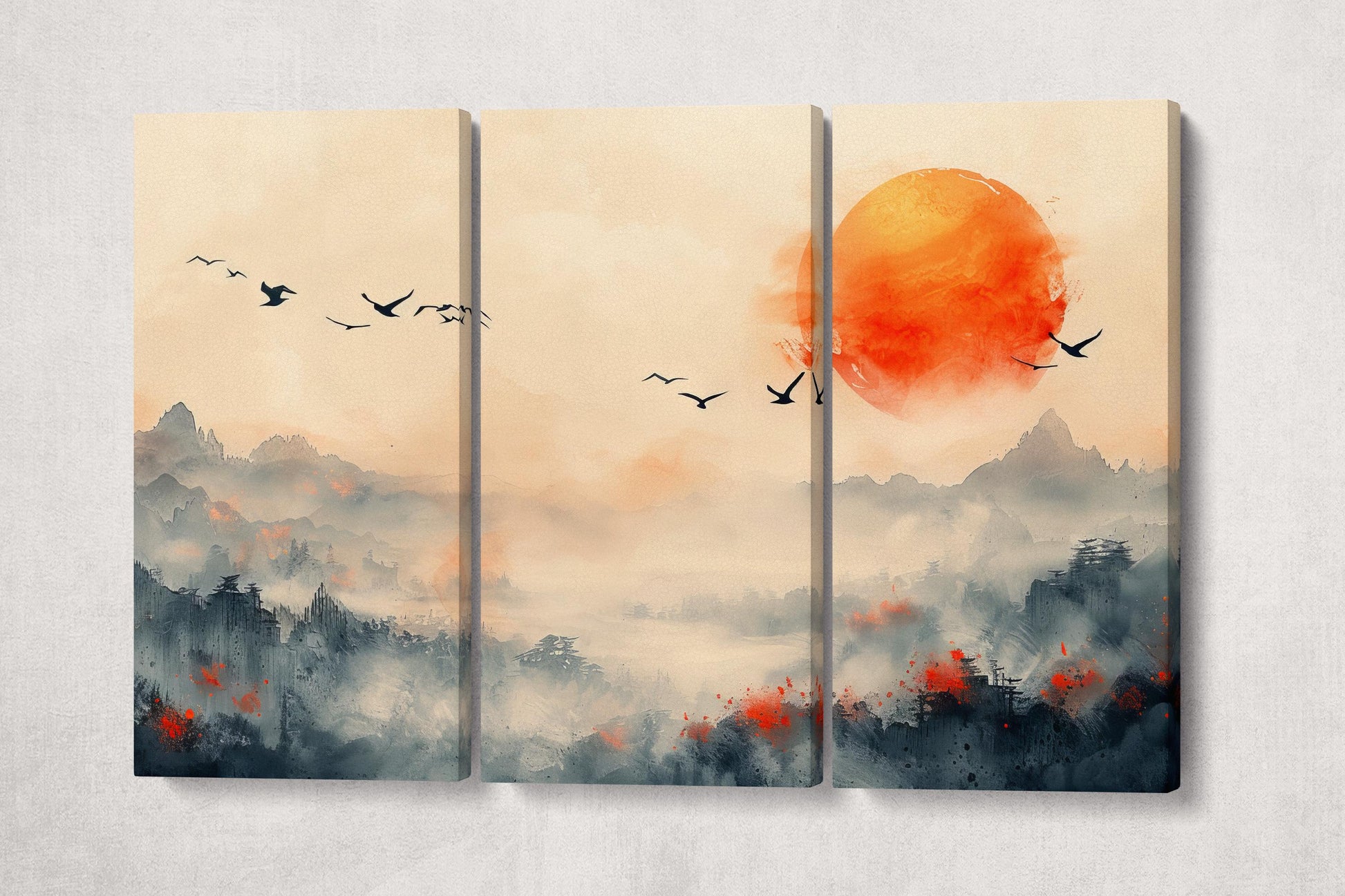 Eternal Sunrise Harmony Canvas Wall Art Eco Leather Print 3 Panels