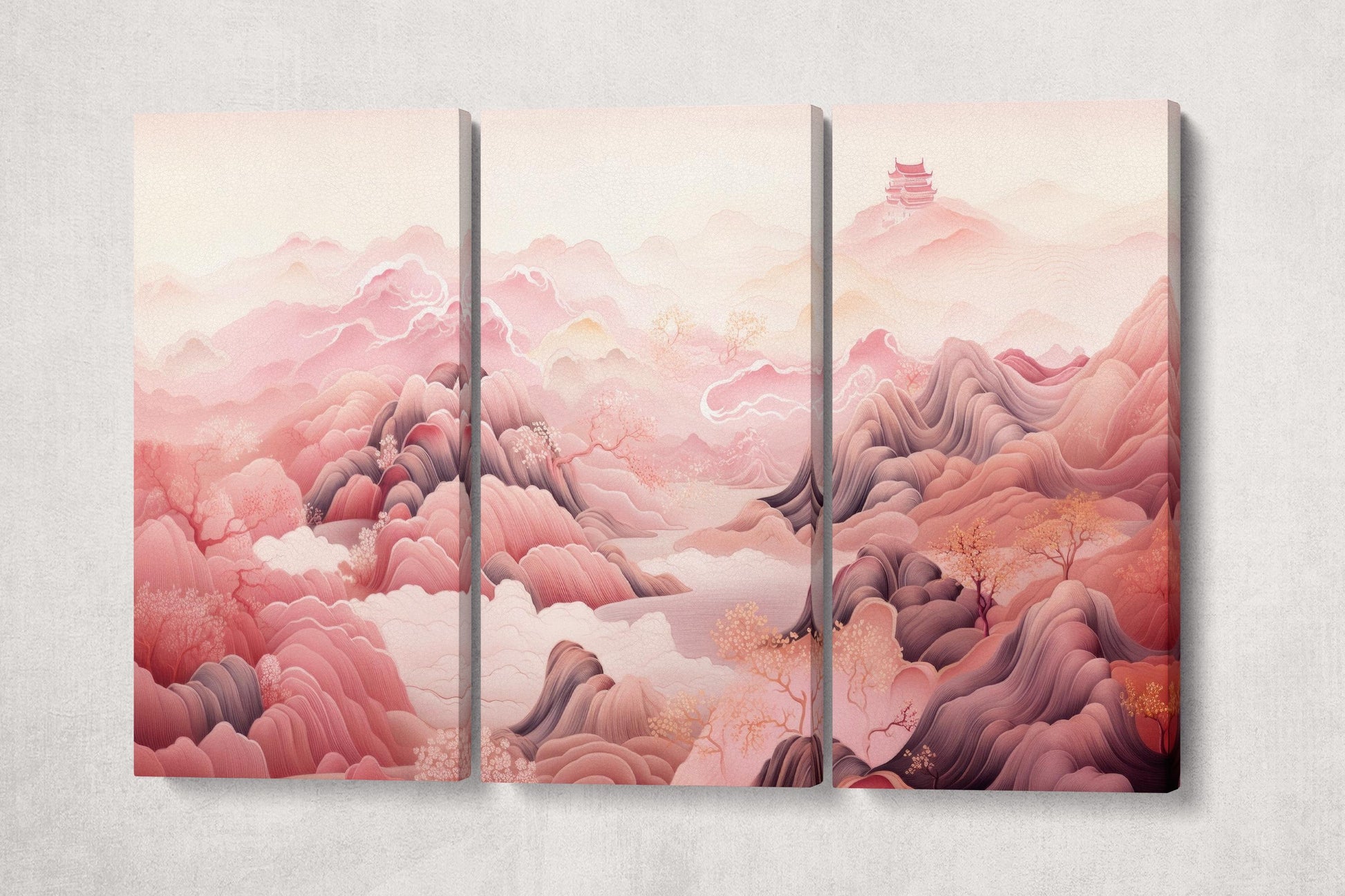 Whispers of the Pink Mountains Canvas Wall Art Eco Leather Print 3 Panels