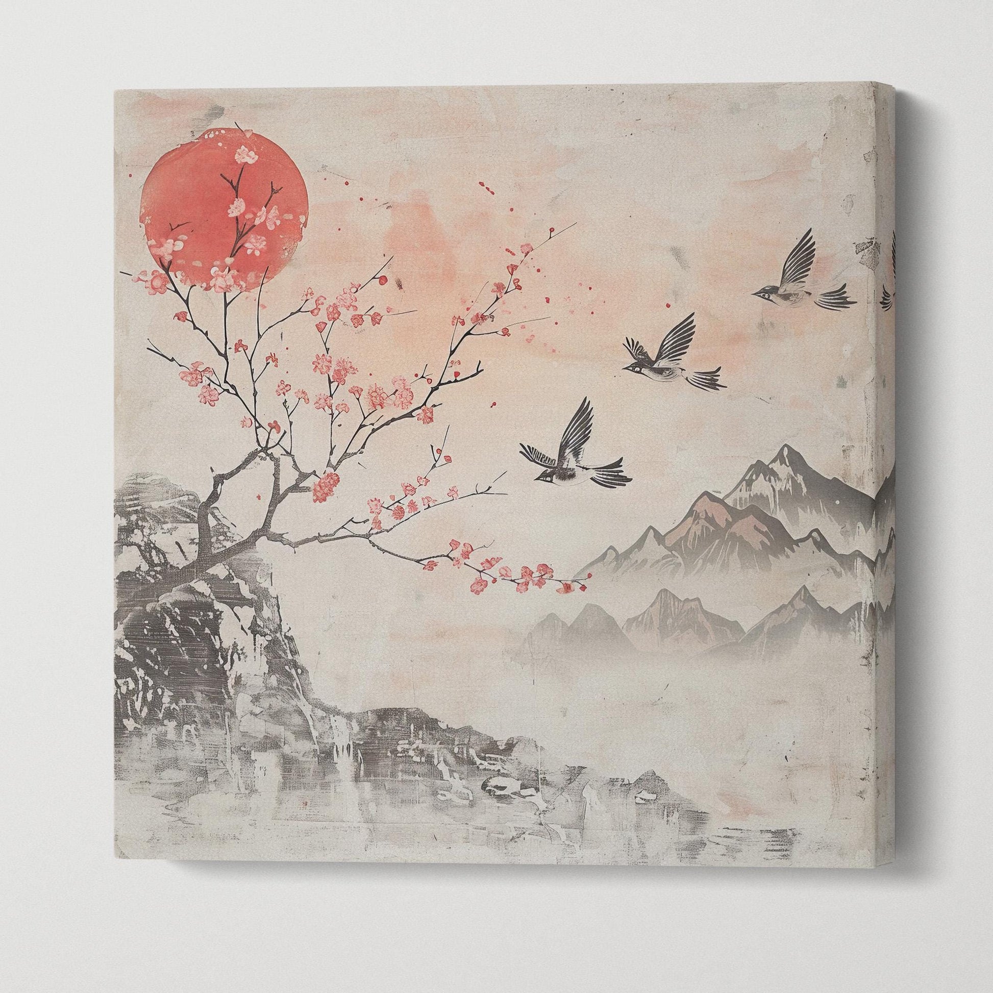 Whispers of Spring - Birds and Blossoms Eco Leather Canvas Print