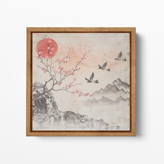 Whispers of Spring - Birds and Blossoms Eco Leather Canvas Print Wood Frame