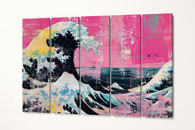 Charger l&#39;image dans la galerie, The Great Wave off Kanagawa Punk Edition in Pink Canvas Eco Leather Print Reproduction 5 Panels