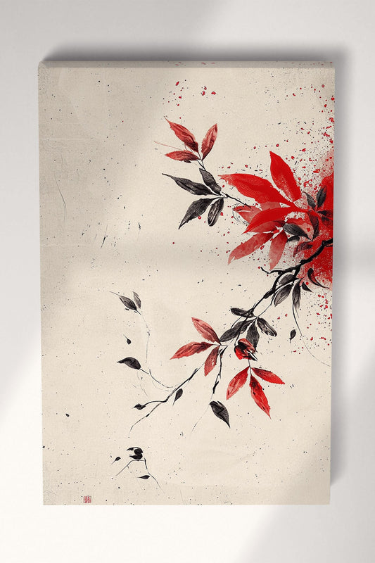 Ink Branches: Minimalist Chinese Brush Art Eco Leather Canvas Wall Decor Print