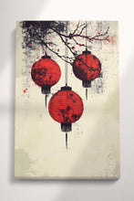 Laden Sie das Bild in den Galerie-Viewer, Lanterns of Tradition: A Modern Asian-Inspired Eco Leather Canvas Wall Art Print