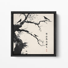 Load image into Gallery viewer, Whispers of Nature: Birds on Branch - Chinese Calligraphy Art Eco Leather Canvas Print Black Frame