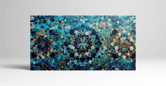 Oceanic Dream: A Close-Up of Blue Mosaic Tile Wall Art Home Decor Framed Canvas Eco Leather Print Floating