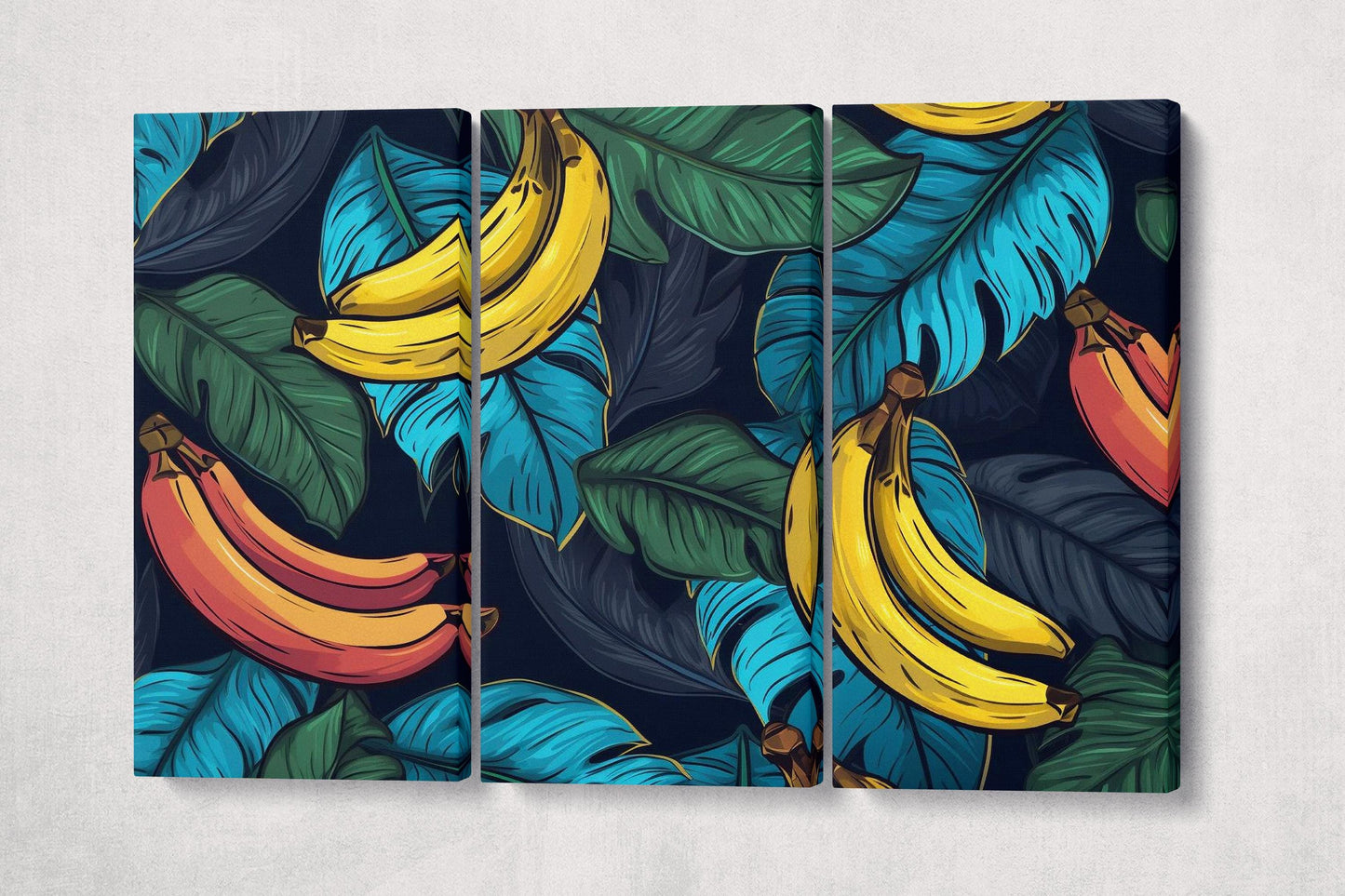 Tropical Banana Bliss - Vibrant Wall Art Home Decor Eco Leather Print 3 Panels